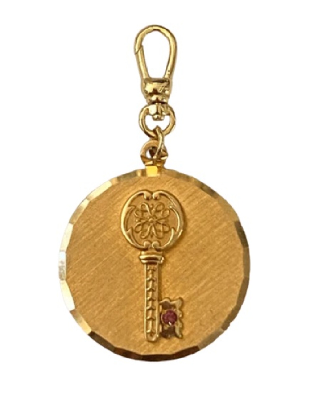 Vintage Avon- Gold Key Disc Pendant Charm -